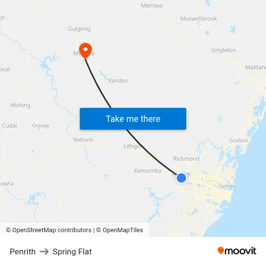 Penrith to Spring Flat map