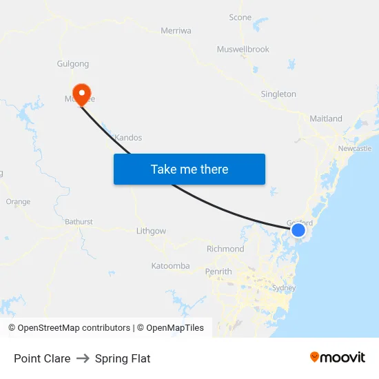 Point Clare to Spring Flat map