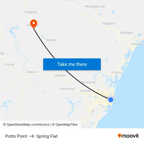 Potts Point to Spring Flat map