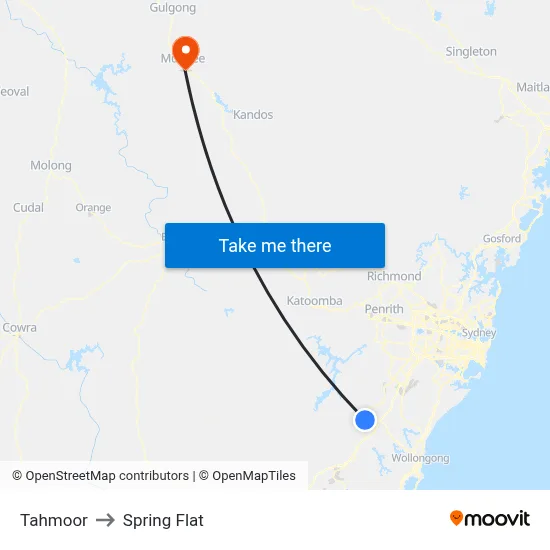 Tahmoor to Spring Flat map