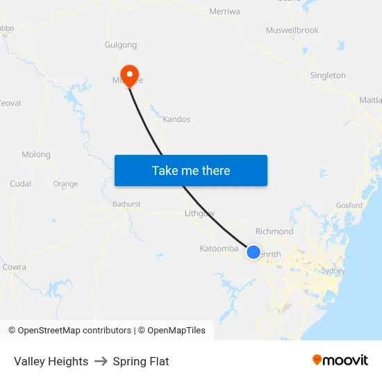 Valley Heights to Spring Flat map