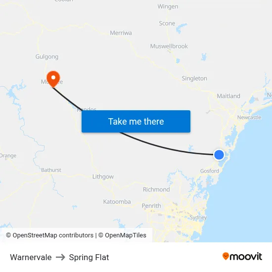 Warnervale to Spring Flat map