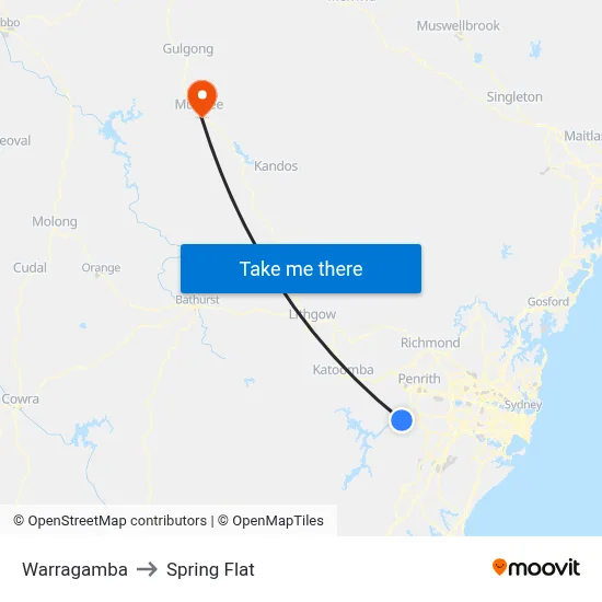Warragamba to Spring Flat map