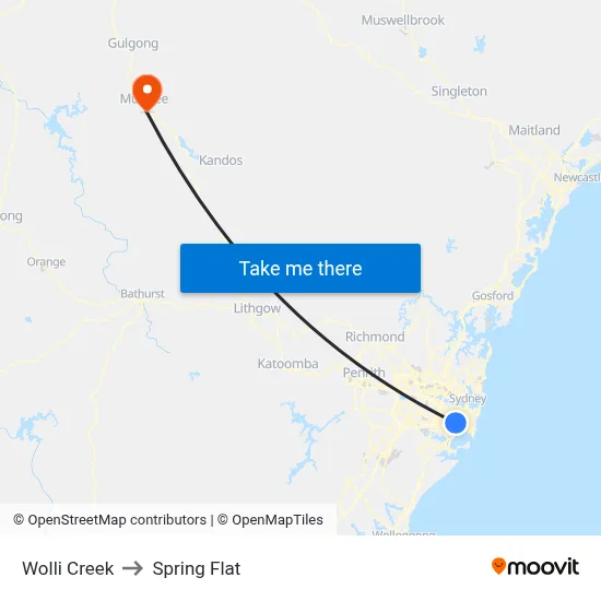 Wolli Creek to Spring Flat map