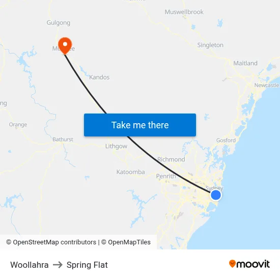 Woollahra to Spring Flat map