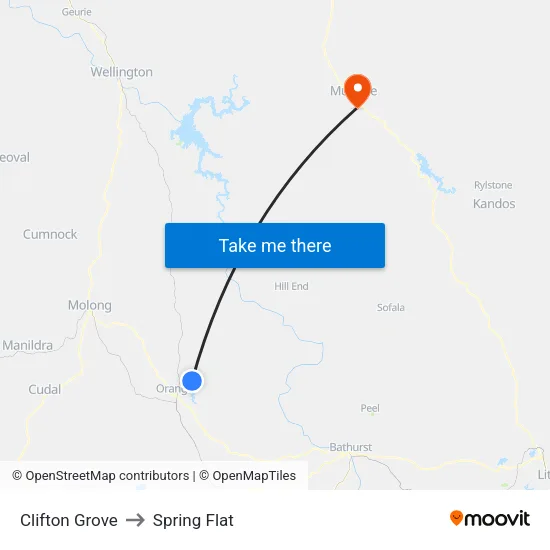 Clifton Grove to Spring Flat map
