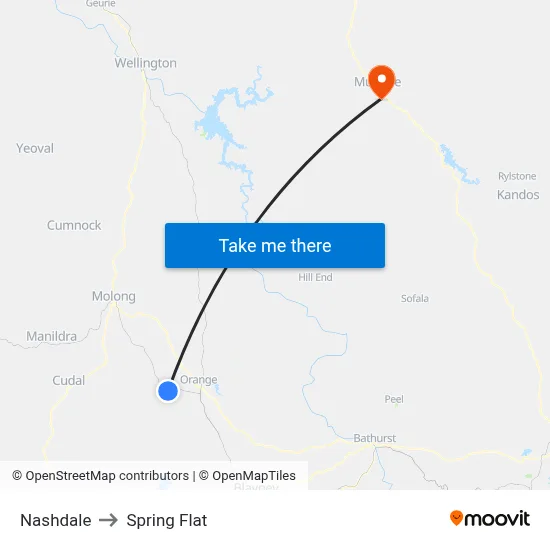 Nashdale to Spring Flat map