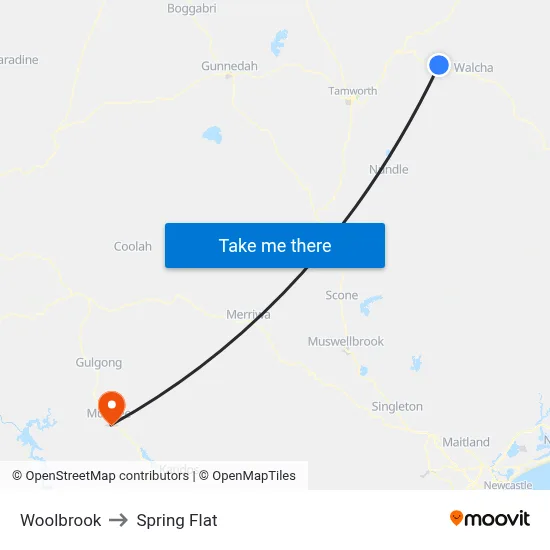 Woolbrook to Spring Flat map