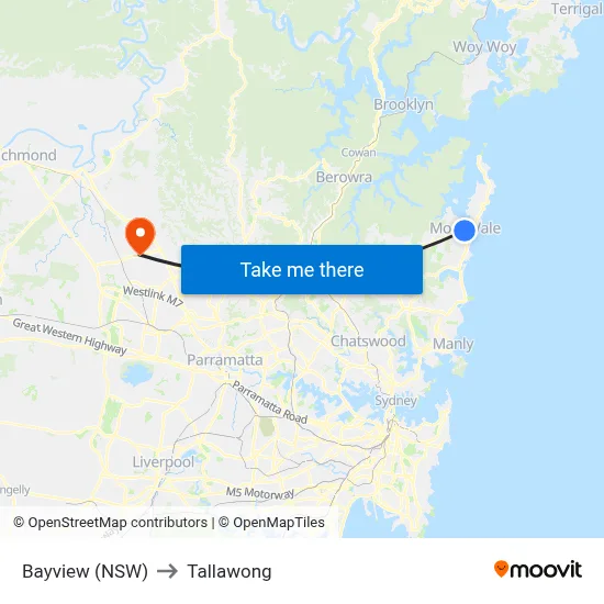 Bayview (NSW) to Tallawong map