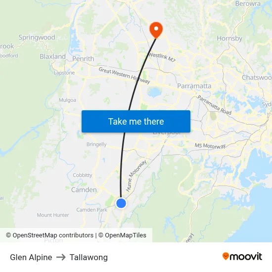 Glen Alpine to Tallawong map