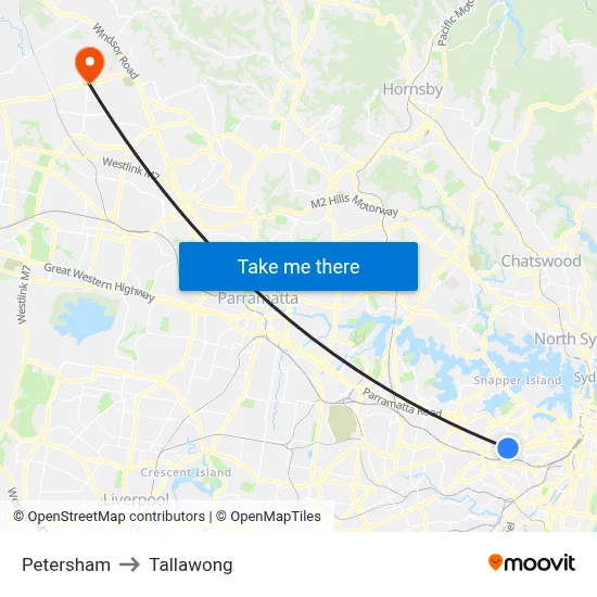 Petersham to Tallawong map