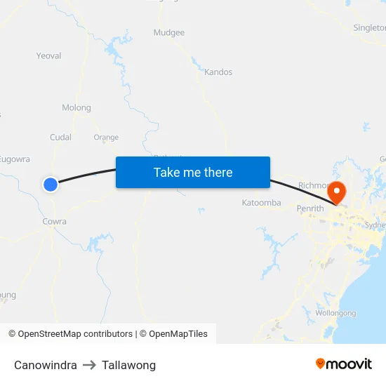 Canowindra to Tallawong map