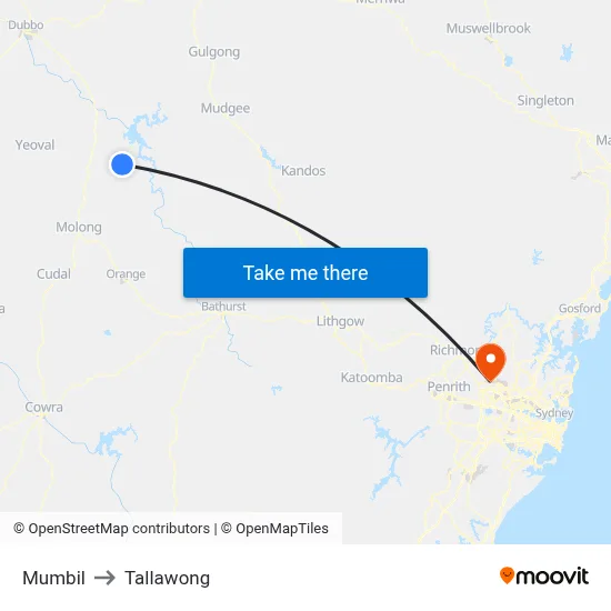 Mumbil to Tallawong map