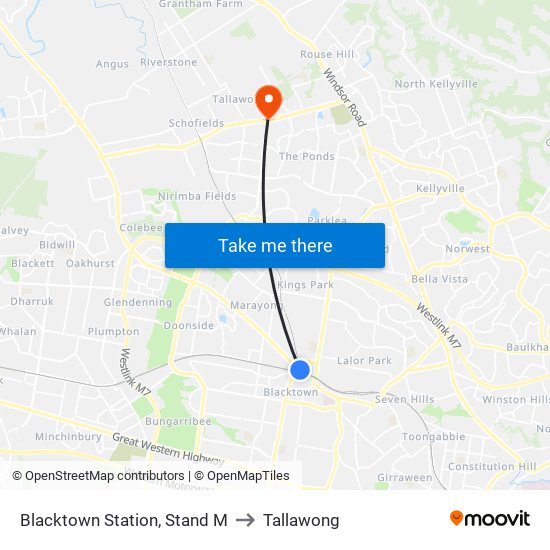 Blacktown Station, Stand M to Tallawong map