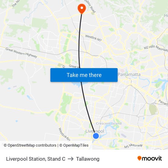 Liverpool Station, Stand C to Tallawong map