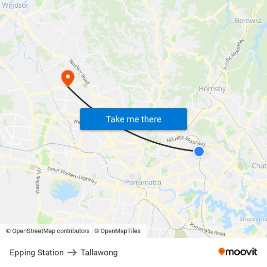 Epping Station to Tallawong map