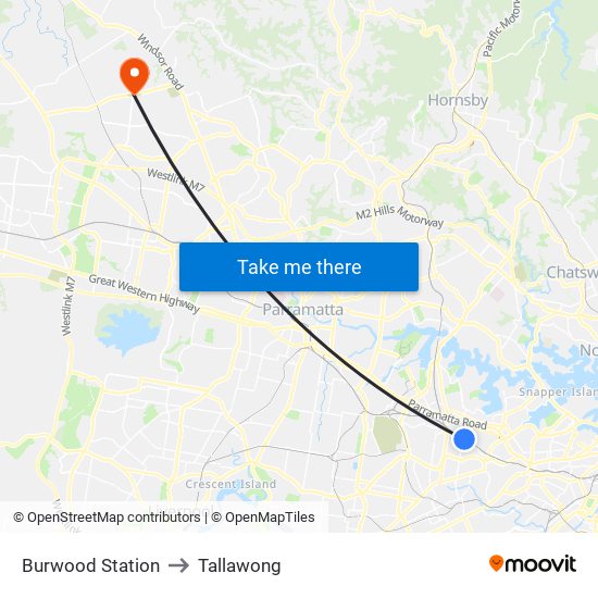 Burwood Station to Tallawong map