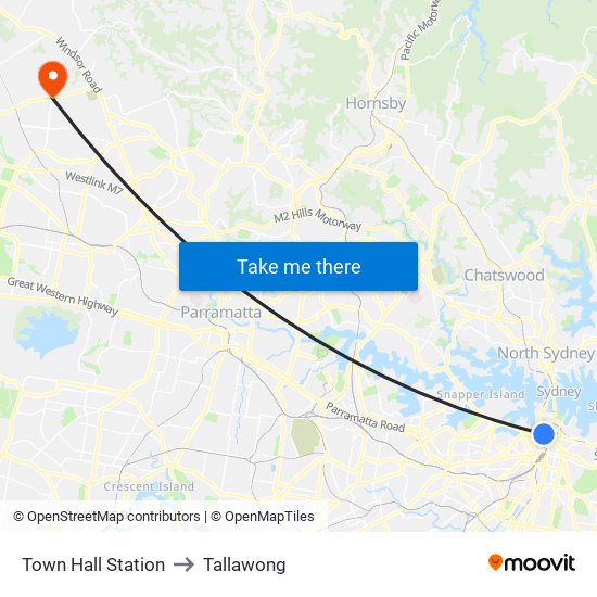 Town Hall Station to Tallawong map