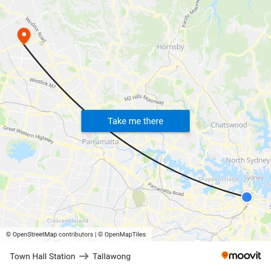 Town Hall Station to Tallawong map