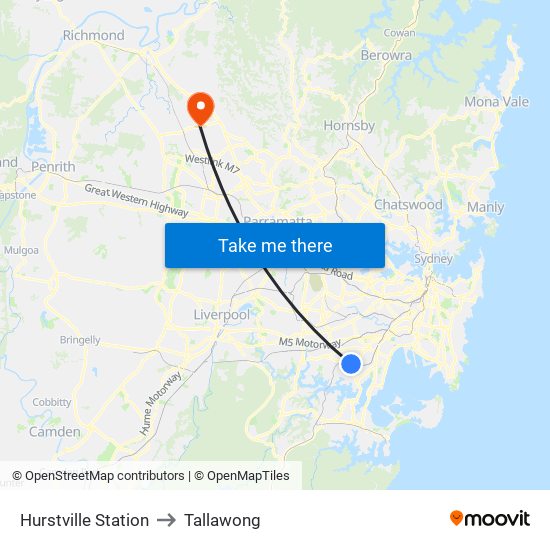 Hurstville Station to Tallawong map