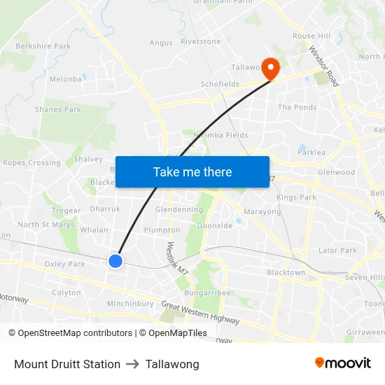 Mount Druitt Station to Tallawong map