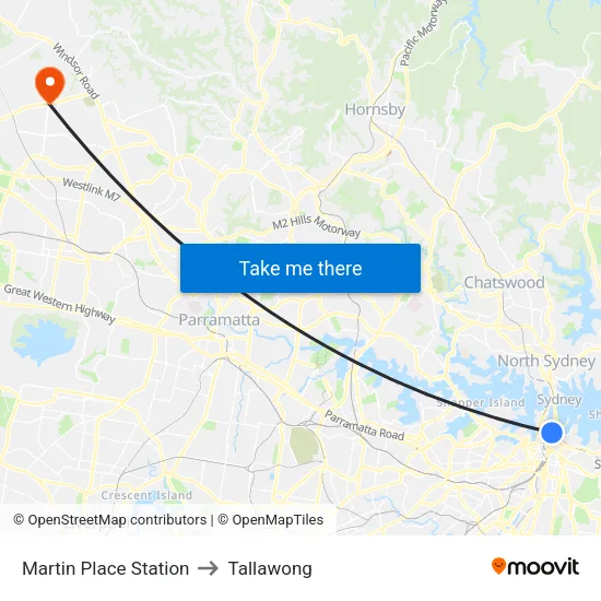 Martin Place Station to Tallawong map