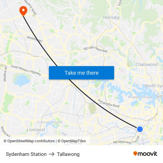 Sydenham Station to Tallawong map