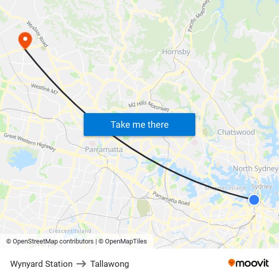 Wynyard Station to Tallawong map