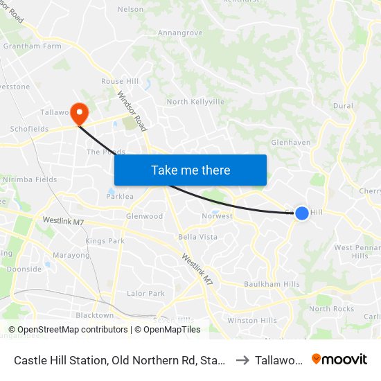 Castle Hill Station, Old Northern Rd, Stand C to Tallawong map