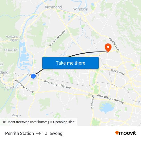 Penrith Station to Tallawong map