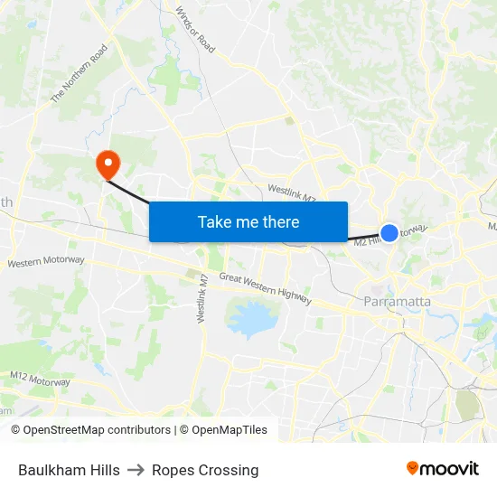 Baulkham Hills to Ropes Crossing map