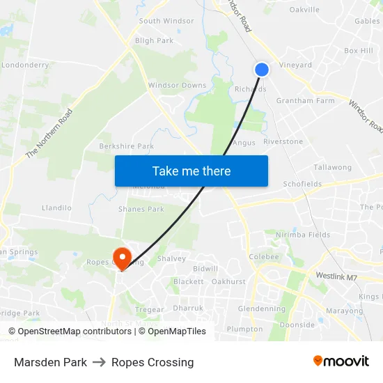 Marsden Park to Ropes Crossing map