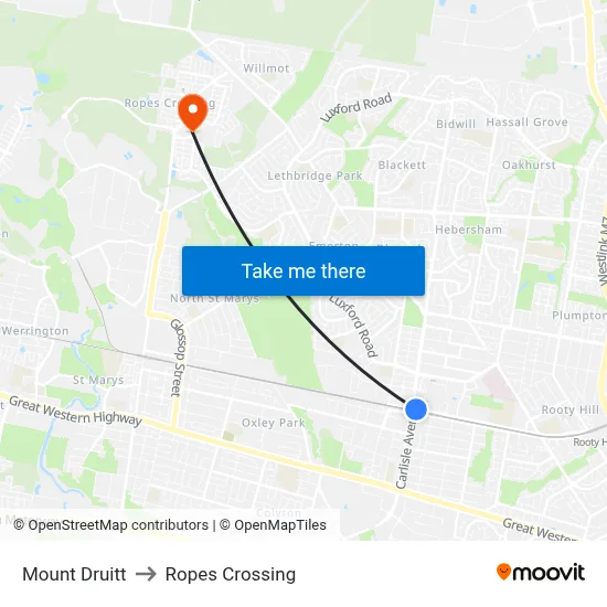 Mount Druitt to Ropes Crossing map
