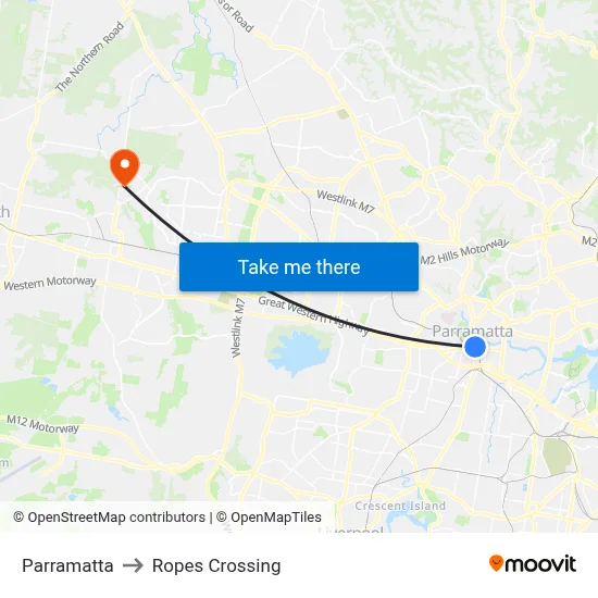 Parramatta to Ropes Crossing map