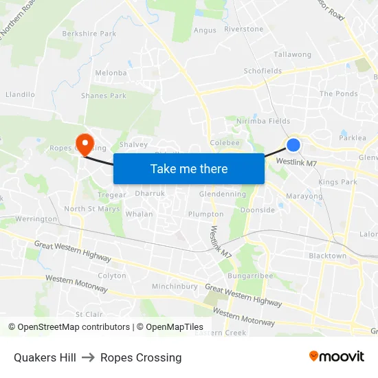 Quakers Hill to Ropes Crossing map