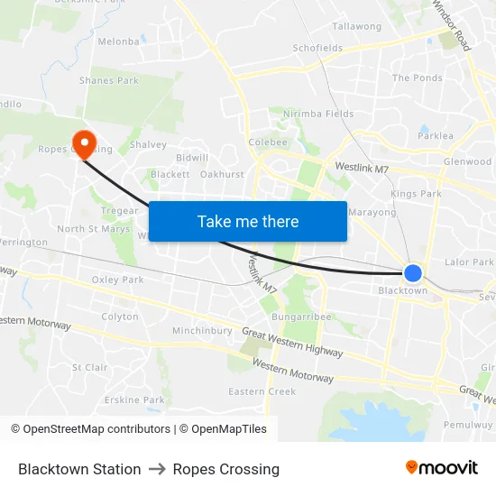 Blacktown Station to Ropes Crossing map