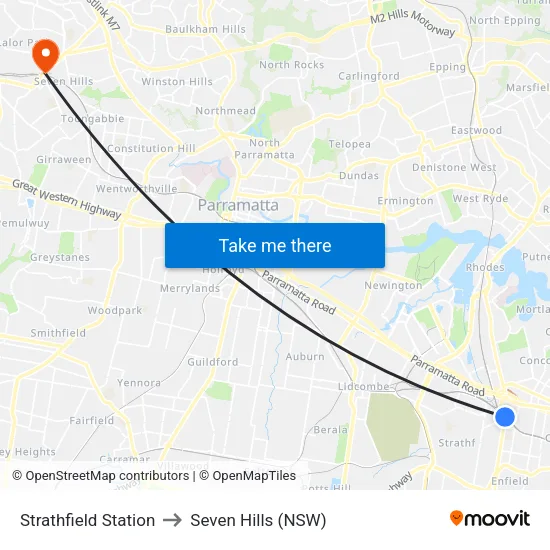 Strathfield Station to Seven Hills (NSW) map