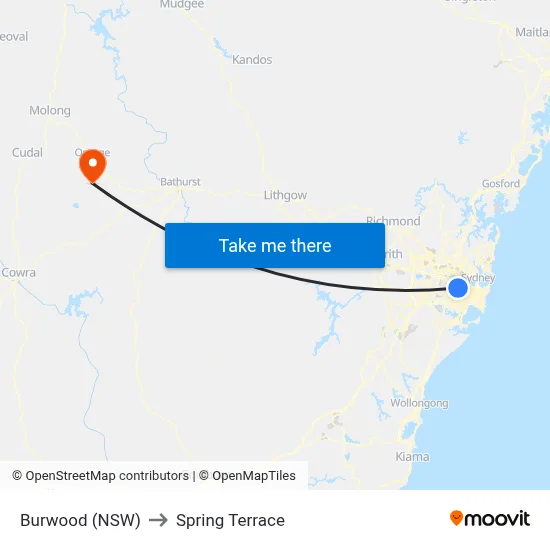 Burwood (NSW) to Spring Terrace map