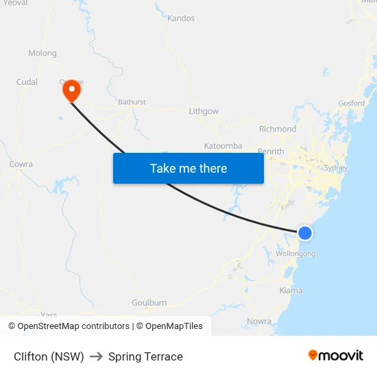 Clifton (NSW) to Spring Terrace map