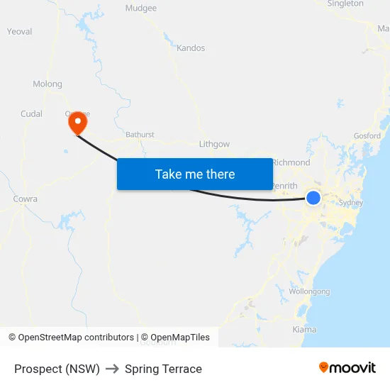 Prospect (NSW) to Spring Terrace map