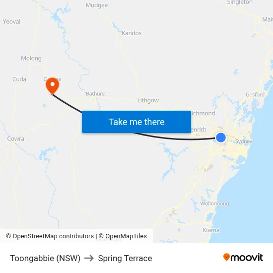 Toongabbie (NSW) to Spring Terrace map