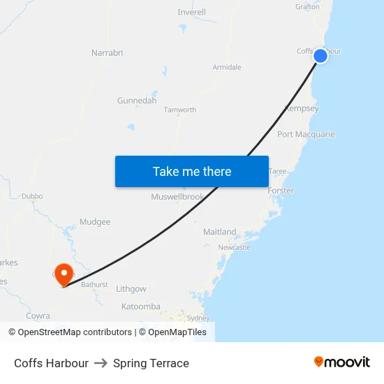 Coffs Harbour to Spring Terrace map