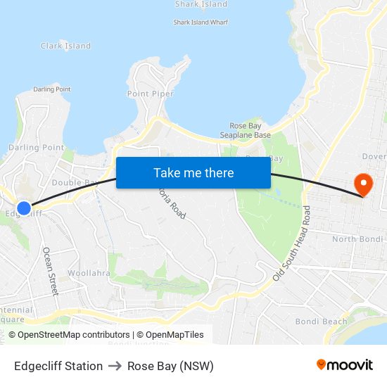 Edgecliff Station to Rose Bay (NSW) map