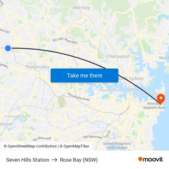 Seven Hills Station to Rose Bay (NSW) map