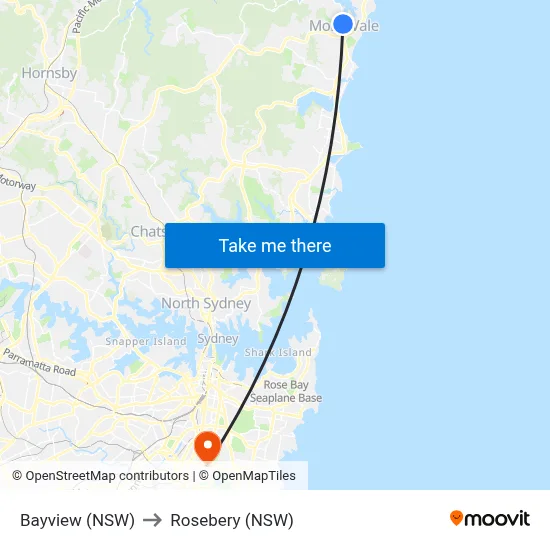Bayview (NSW) to Rosebery (NSW) map
