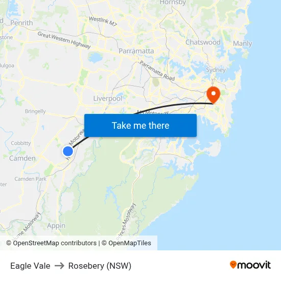 Eagle Vale to Rosebery (NSW) map