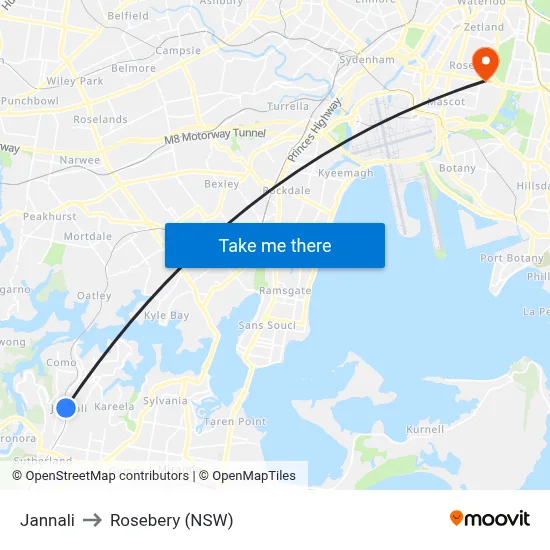 Jannali to Rosebery (NSW) map