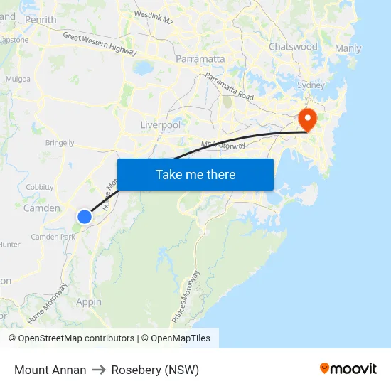 Mount Annan to Rosebery (NSW) map