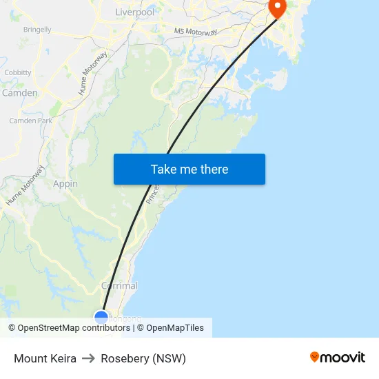 Mount Keira to Rosebery (NSW) map