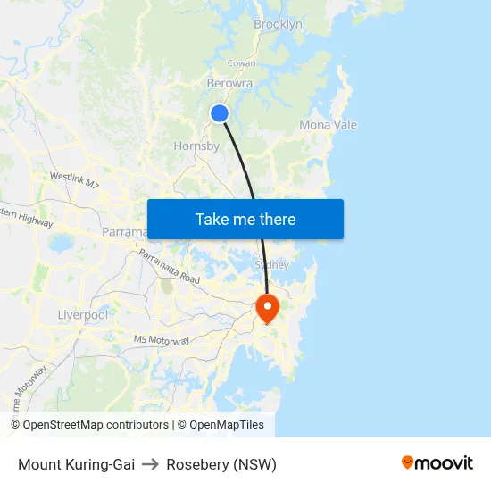 Mount Kuring-Gai to Rosebery (NSW) map